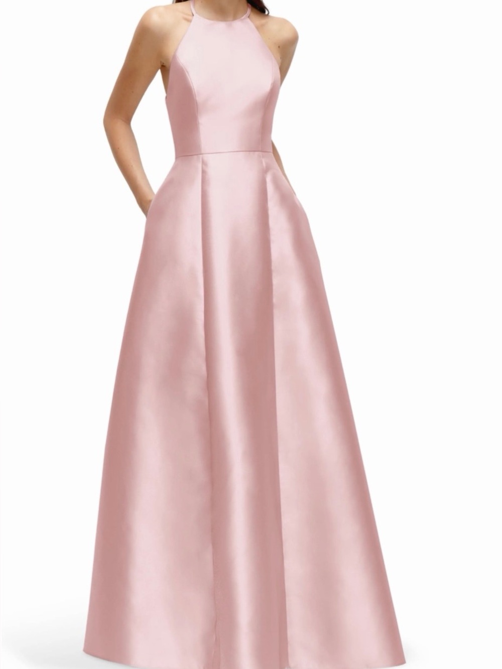 Sleeveless Halter Pink Satin Evening Gown. Brand new never worn